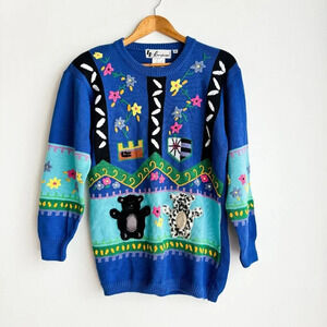 L L European Colourful Novelty Bear Print 3D Fun Unique Pullover L